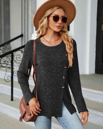 Buttoned Long Sleeve Slit Top