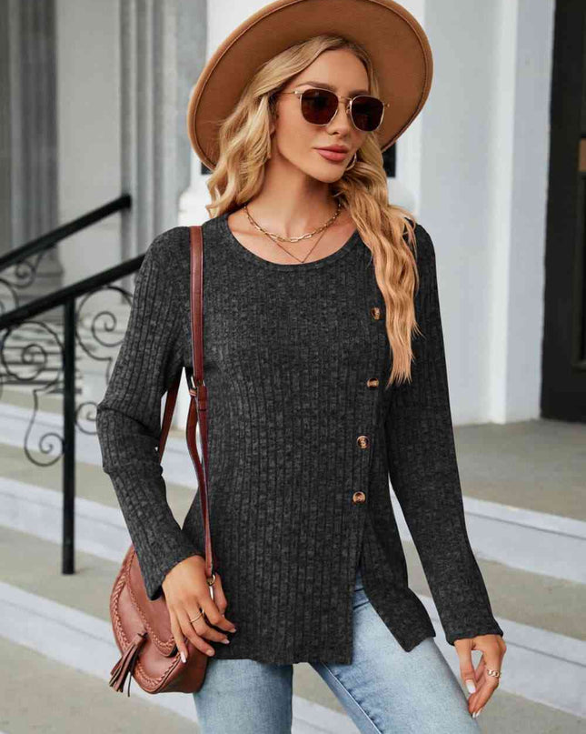 Buttoned Long Sleeve Slit Top