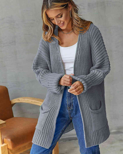 Open Front Long Sleeve Cardigan with Pockets