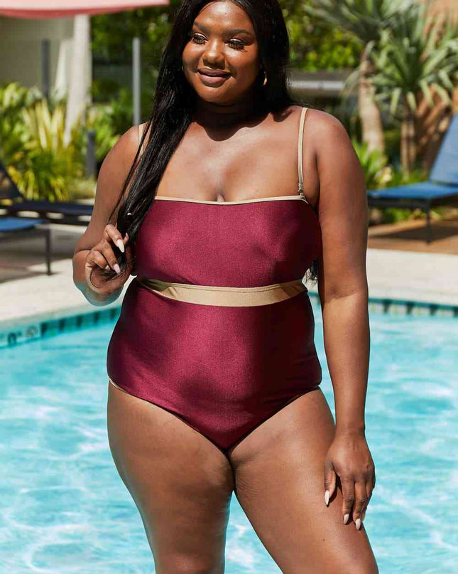 Marina West Swim Wave Break Contrast Trim One-Piece in Wine