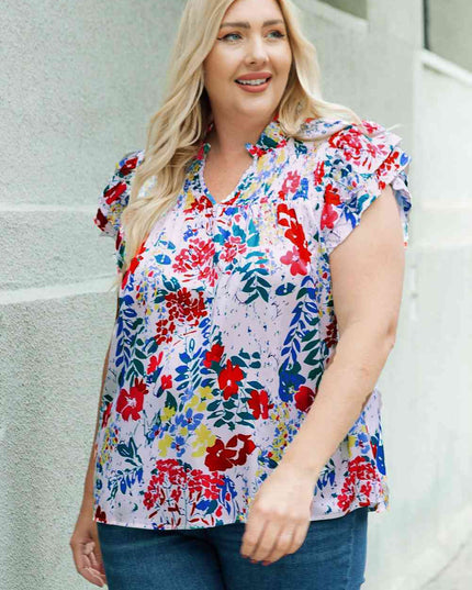 Plus Size Floral Smocked Flutter Sleeve Blouse