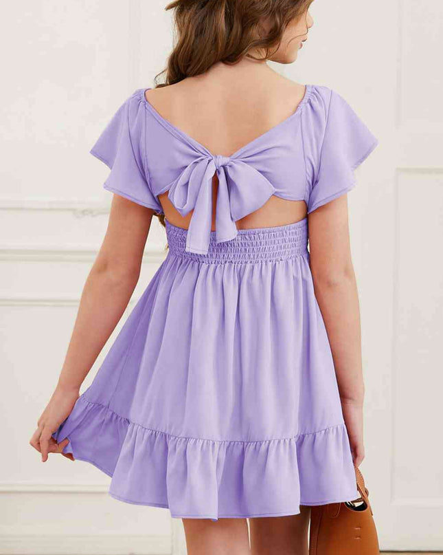 Ruffle Hem Tie-Back Flutter Sleeve Dress