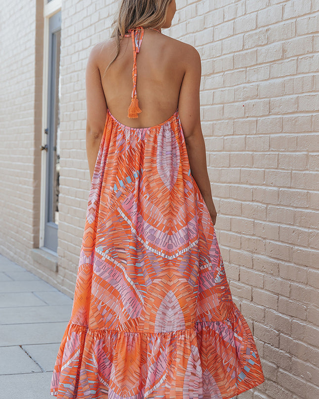 Printed Sleeveless Round Neck Maxi Dress