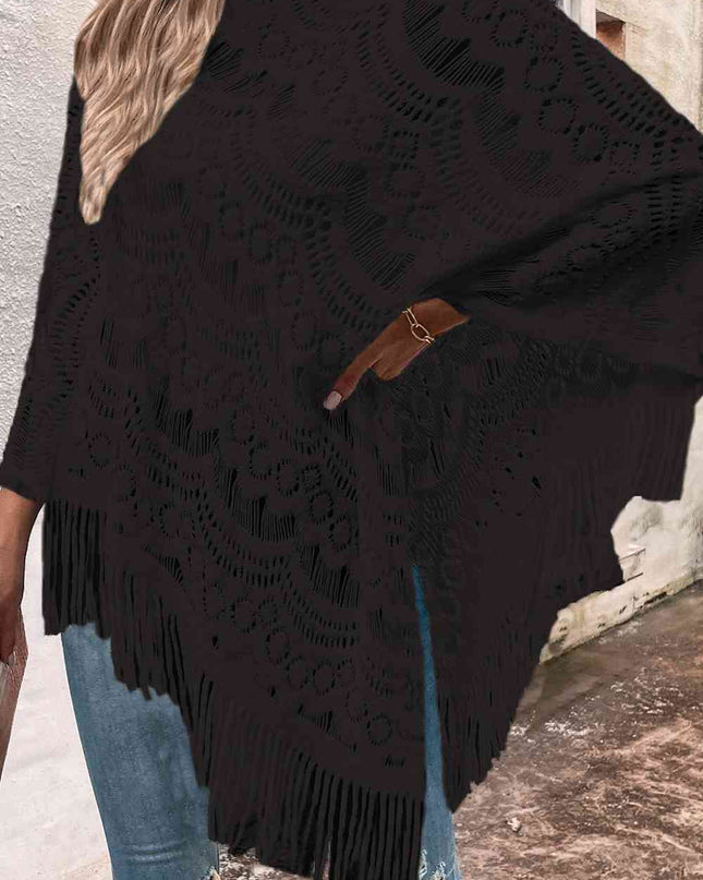 Openwork Fringe Detail Poncho