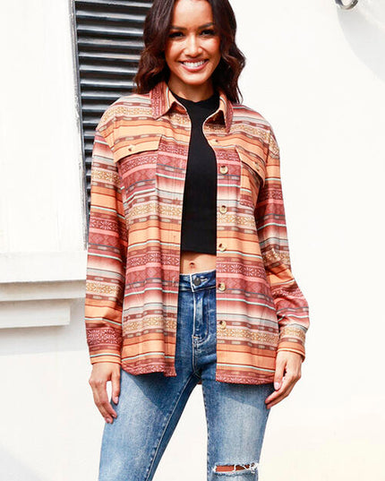 Geometric Button Up Long Sleeve Shacket