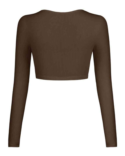 Double Take Button Down Long Sleeve Cropped Top