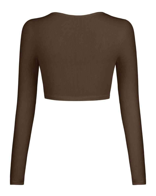 Double Take Button Down Long Sleeve Cropped Top