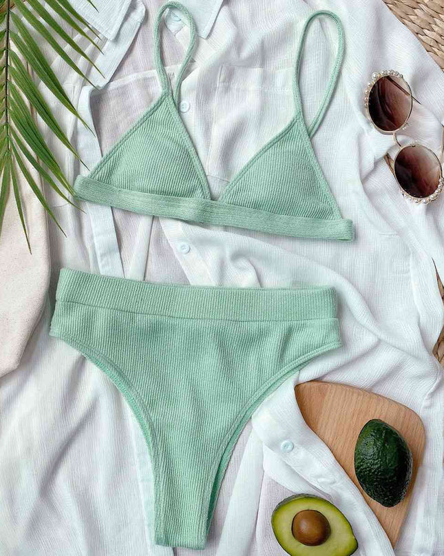 Spaghetti Strap Ribbed Bikini Set