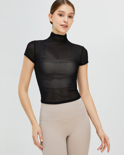 Turtleneck Cap Sleeve Active T-Shirt