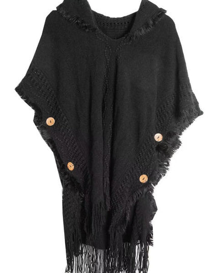 Fringe Hem Hooded Poncho