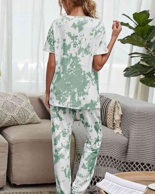 Tie-Dye Tee and Drawstring Waist Joggers Lounge Set