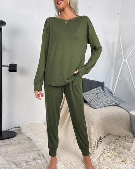 Round Neck Top and Drawstring Pants Lounge Set