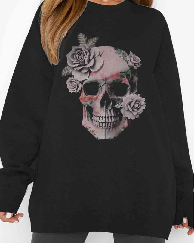 Simply Love Simply Love Full Size Dropped Shoulder SKULL Graphic Sweatshirt