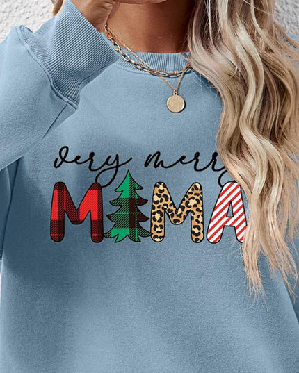 Letter Graphic Round Neck Long Sleeve Sweatshirt