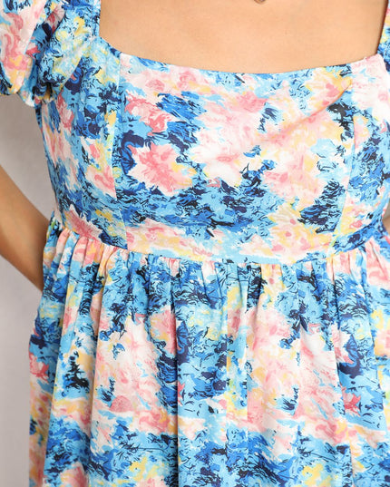 Double Take Floral Square Neck Puff Sleeve Dress