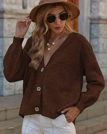 V-Neck Button-Down Dropped Shoulder Cardigan