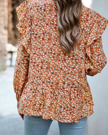 Ruffle Collar Long Sleeve Peplum Top