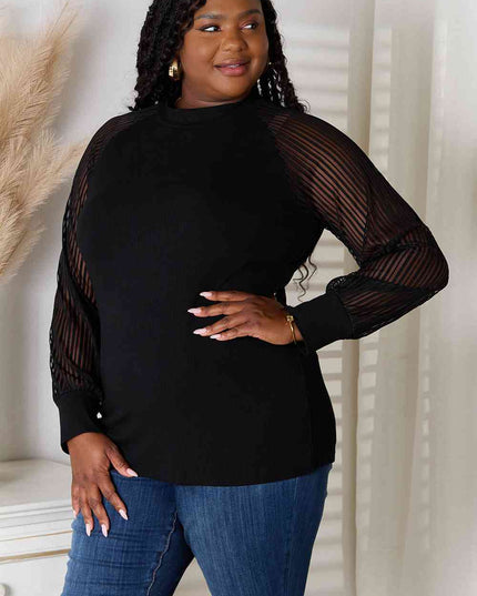 Double Take Round Neck Raglan Sleeve Blouse