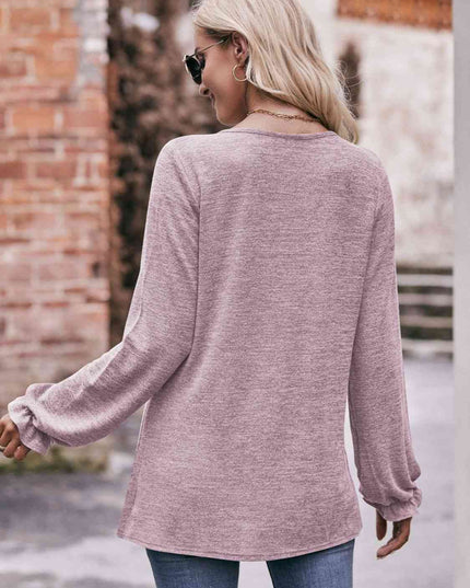 Double Take Long Flounce Sleeve Round Neck Blouse