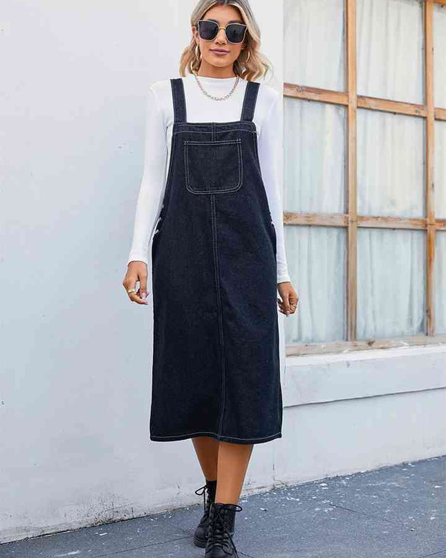 Denim Overall Dress with Pocket