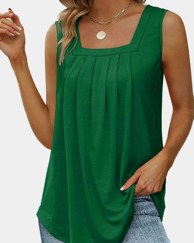Square Neck Pleated Detail Tank