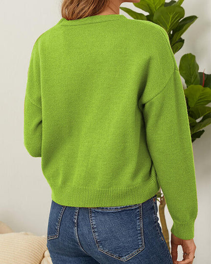 Flower Button Front Dropped Shoulder Cardigan