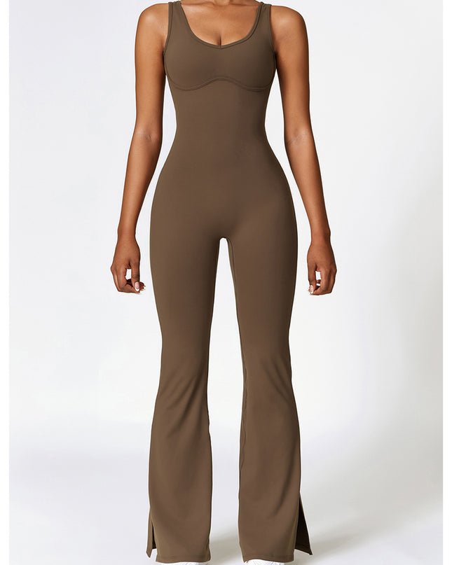 Wide Strap Bootcut Slit Active Jumpsuit