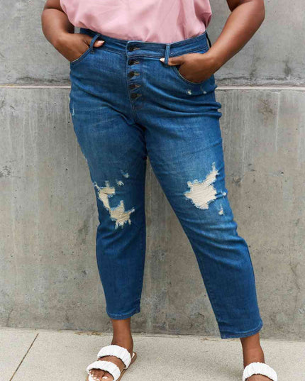 Judy Blue Melanie Full Size High Waisted Distressed Boyfriend Jeans