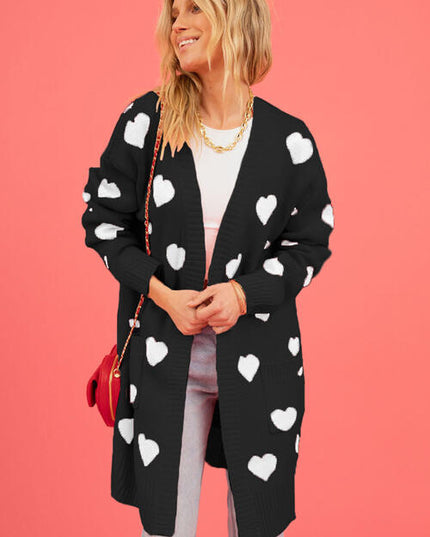 Heart Graphic Open Front Cardigan with Pockets
