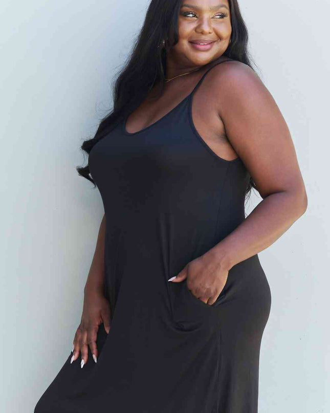 Ninexis Good Energy Full Size Cami Side Slit Maxi Dress in Black