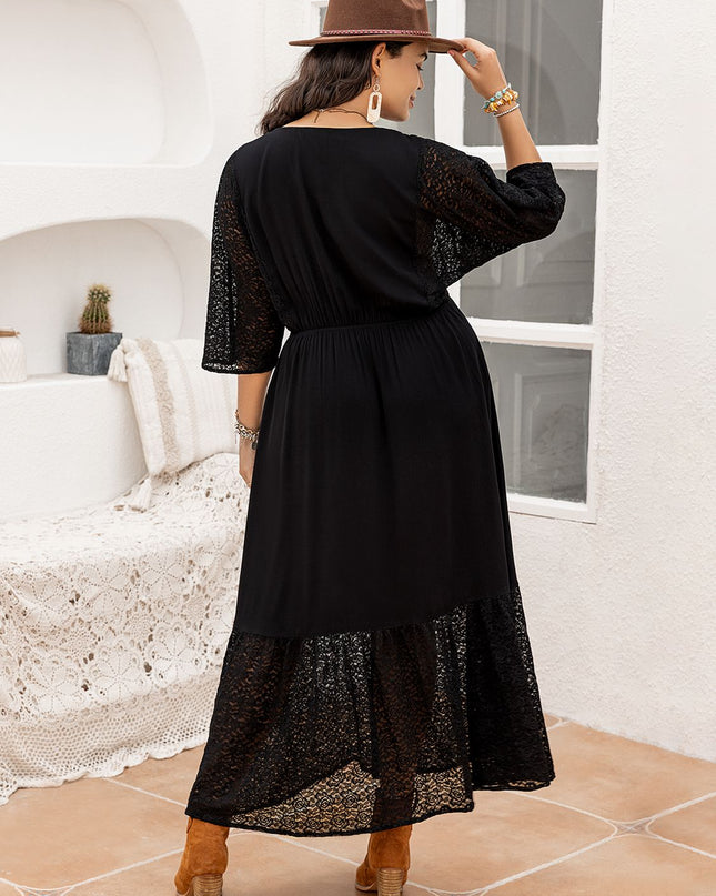 Plus Size V-Neck Half Sleeve Midi Dress