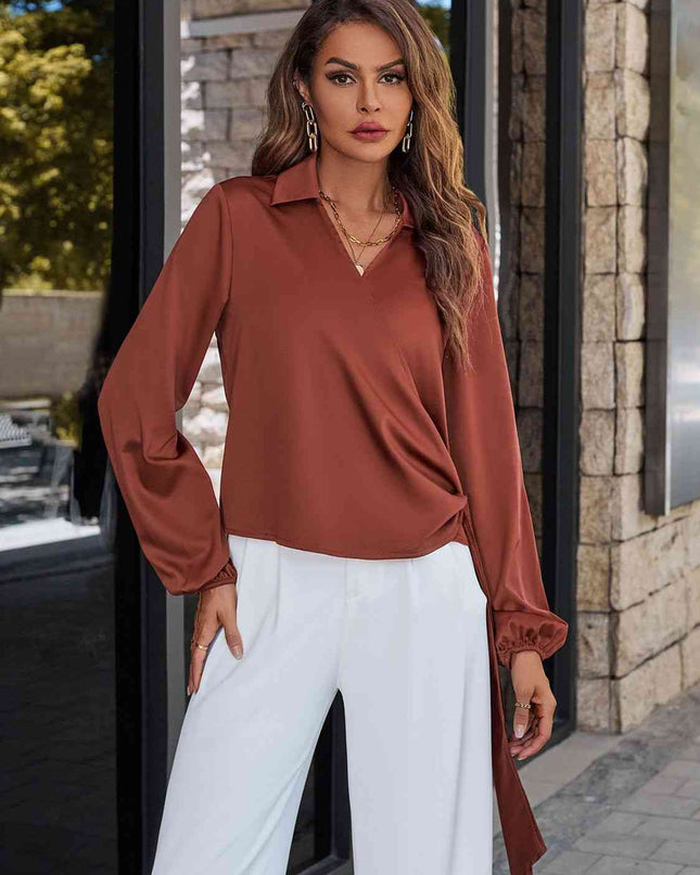 Surplice Neck Long Sleeve Blouse