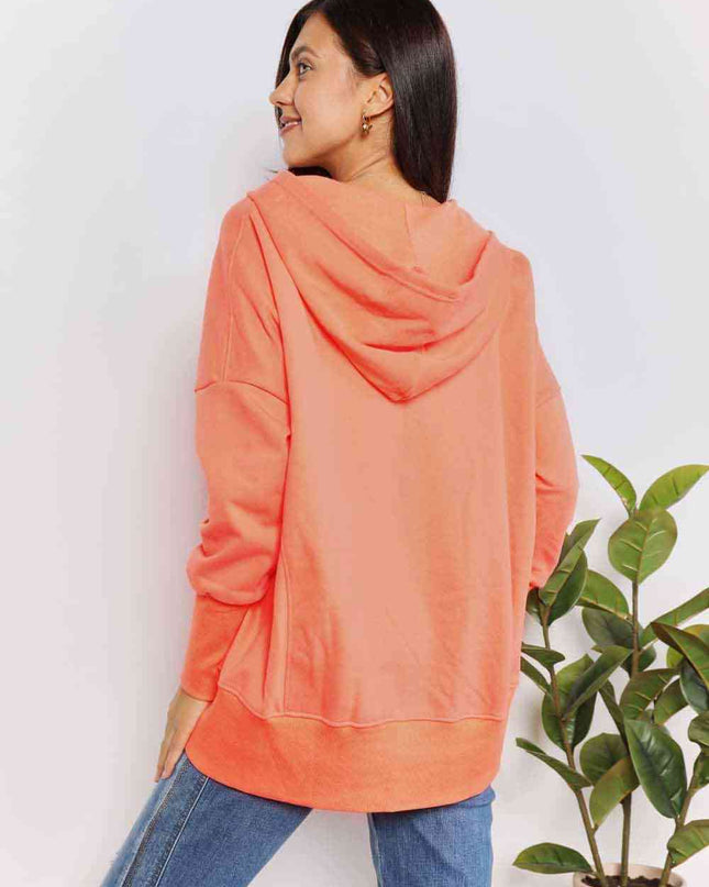 Double Take Quarter-Snap Dropped Shoulder Hoodie