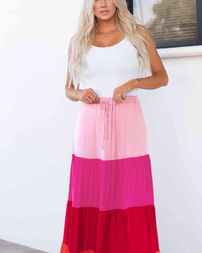 Color Block Tiered Maxi Skirt