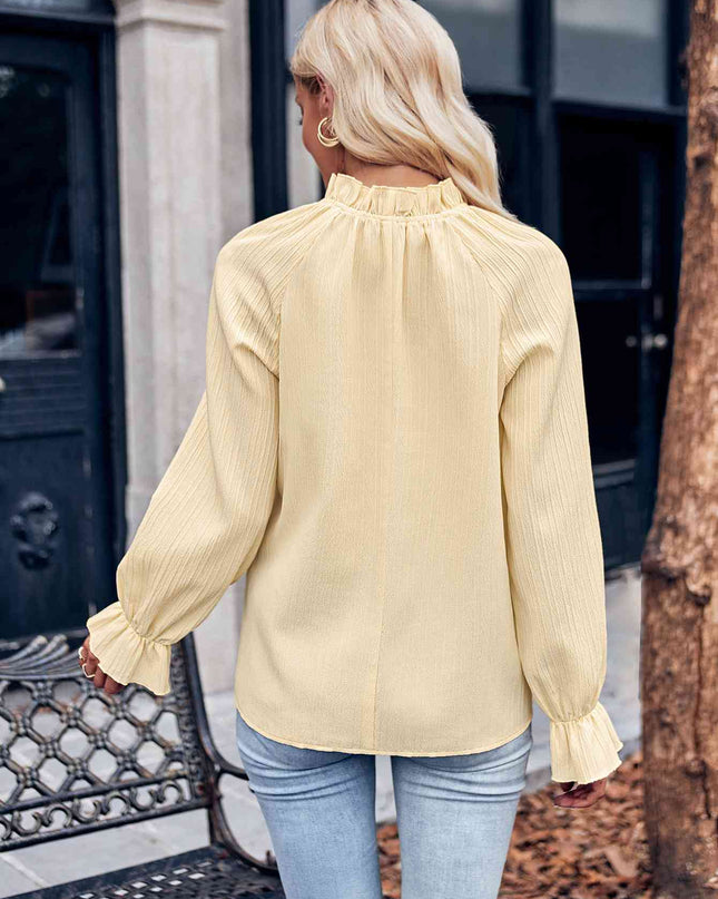 Ruffled Mock Neck Flounce Sleeve Blouse