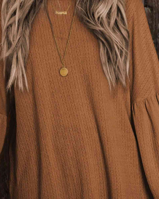 Round Neck Long Sleeve Ruched Blouse