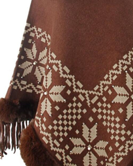 Fringe Geometric Cape Sleeve Poncho