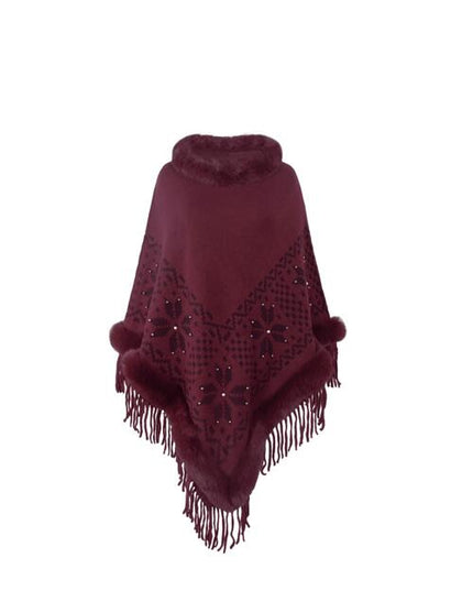 Fringe Geometric Cape Sleeve Poncho