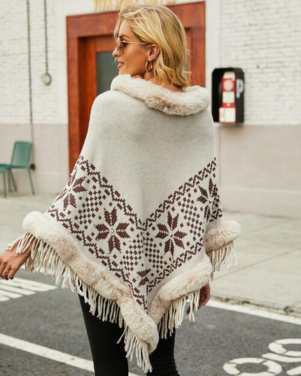 Fringe Geometric Cape Sleeve Poncho