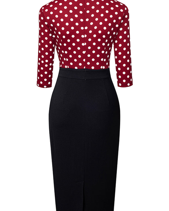 Surplice Neck Polka Dot Pencil Dress