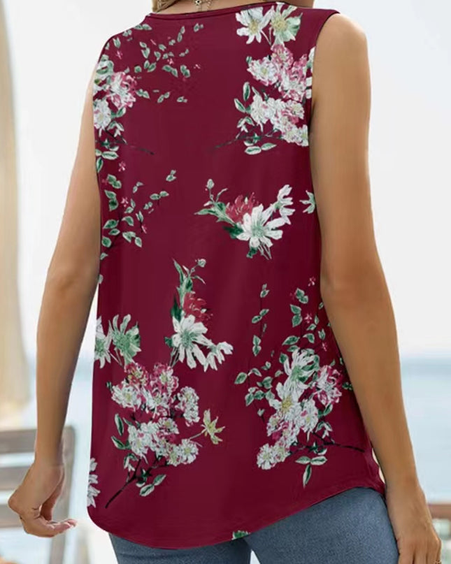 Printed Square Neck Curved Hem Tank