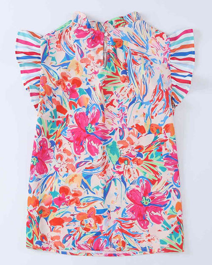 Floral Round Neck Butterfly Sleeve Blouse