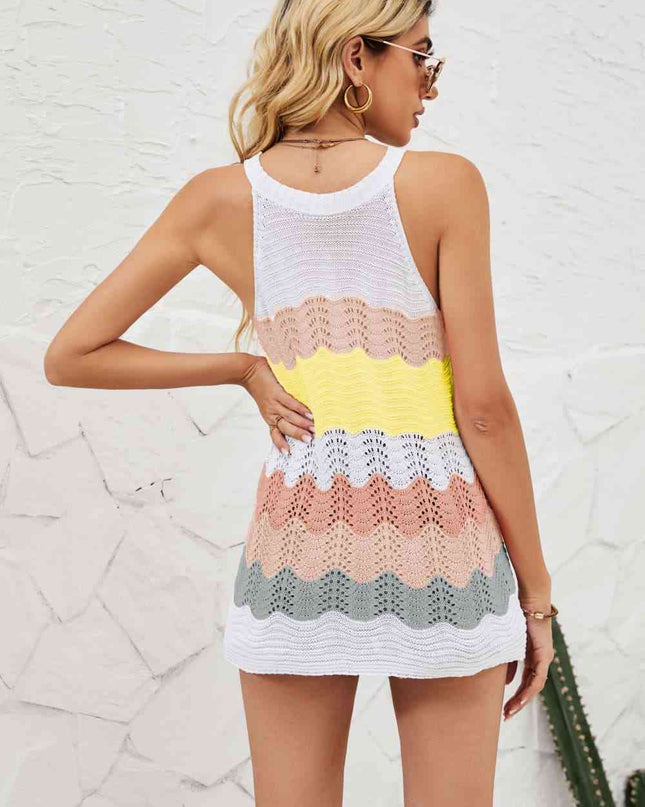 Color Block Round Neck Sleeveless Tunic Knit Top