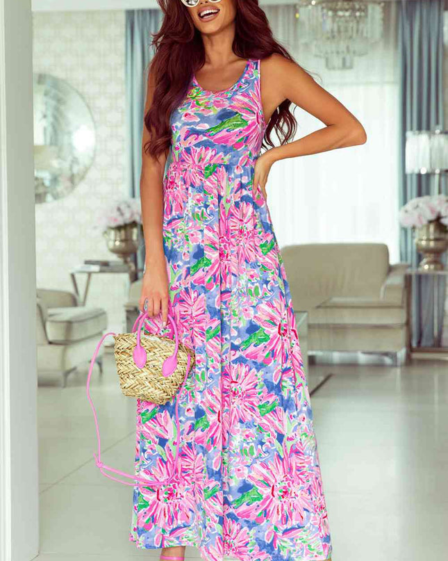 Floral Round Neck Sleeveless Dress