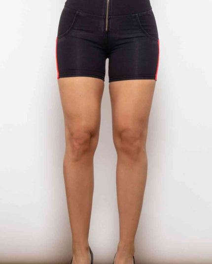 Full Size Side Stripe Zip Closure Denim Shorts