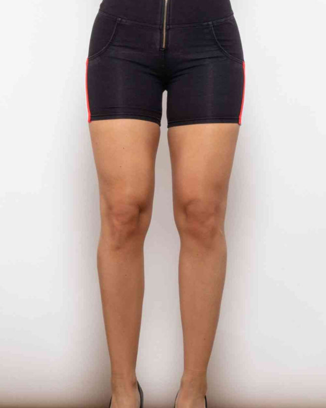 Full Size Side Stripe Zip Closure Denim Shorts