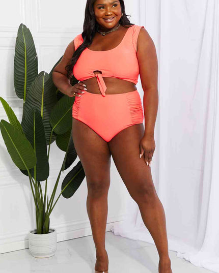Marina West Swim Sanibel Crop Swim Top and Ruched Bottoms Set in Coral