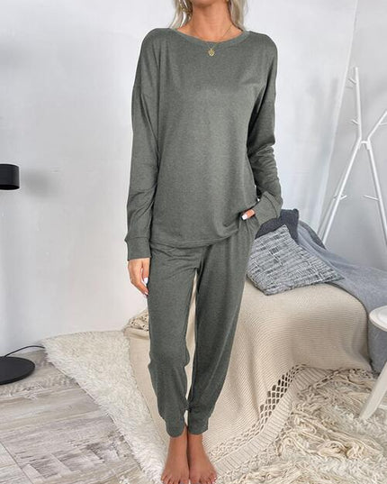 Round Neck Top and Drawstring Pants Lounge Set