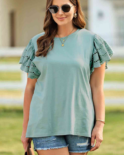 Plus Size Butterfly Sleeve Round Neck Top