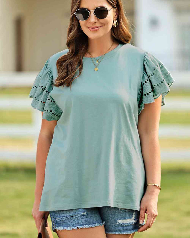 Plus Size Butterfly Sleeve Round Neck Top